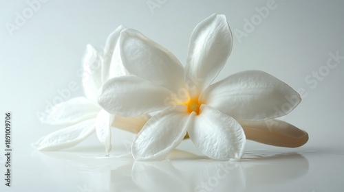 white jasmines on the white floor.