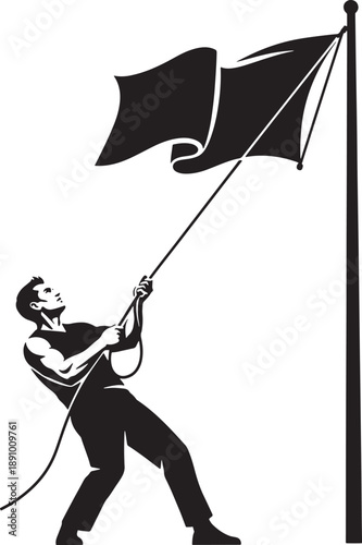 Man raising black flag vector illustration Vector