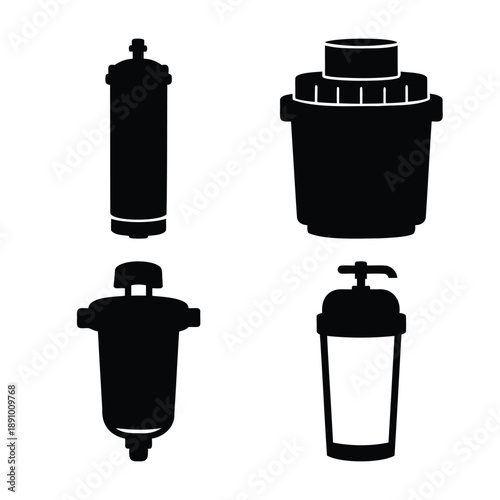 Diverse set of essential filtration and dispensing device silhouettes for various applications