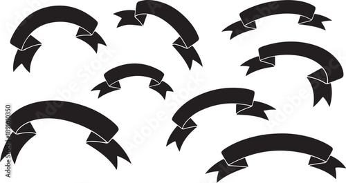 Collection of black ribbons with white outlines on white