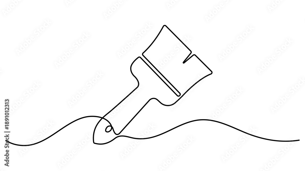 Obraz premium Continuous one line drawing of paint brush. Construction and repair. one line Art icon drawing vector. A wide brush paint vector illustration. Minimalist style isolate outline vector
