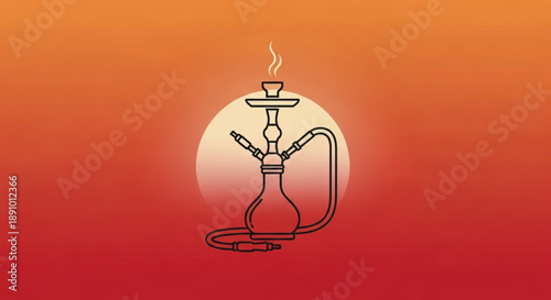 Hookah smoking with smoke on orange background