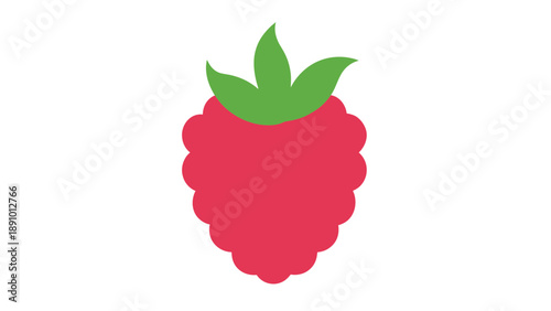 A vibrant illustration of a ripe red raspberry with green leaves