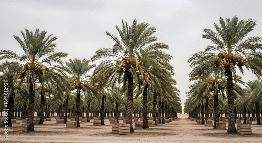 Obraz premium Palm Trees in a Row Plantation.