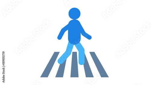 A blue pedestrian crossing sign on a white background