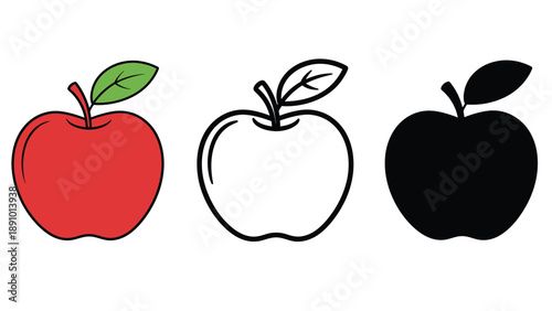 Three apples in different colors and styles on a white background