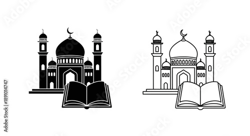 Islamic mosque and quran book illustration