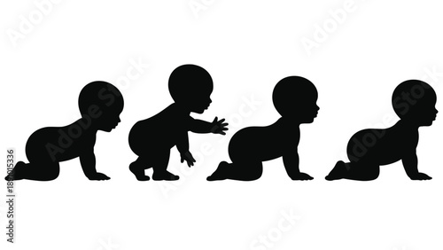 A series of baby silhouettes crawling and developing motor skills