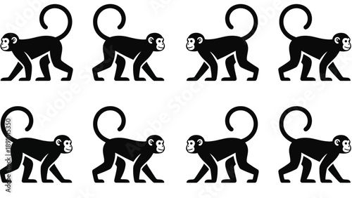 A group of black monkey silhouettes walking in different positions
