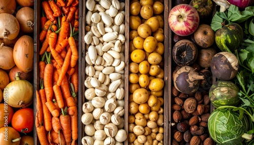 Colorful Variety of Fresh Vegetables in Wooden Crates Display.