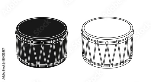 Drum musical instrument black white line art