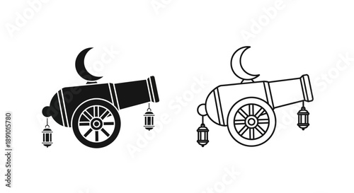 Crescent moon cannon illustration