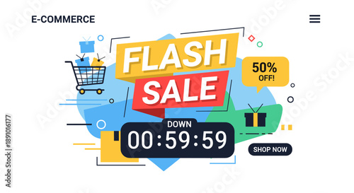 Flash Sale Countdown Timer for E-commerce Shop Now for 50% Off Deals and Limited-Time Offers