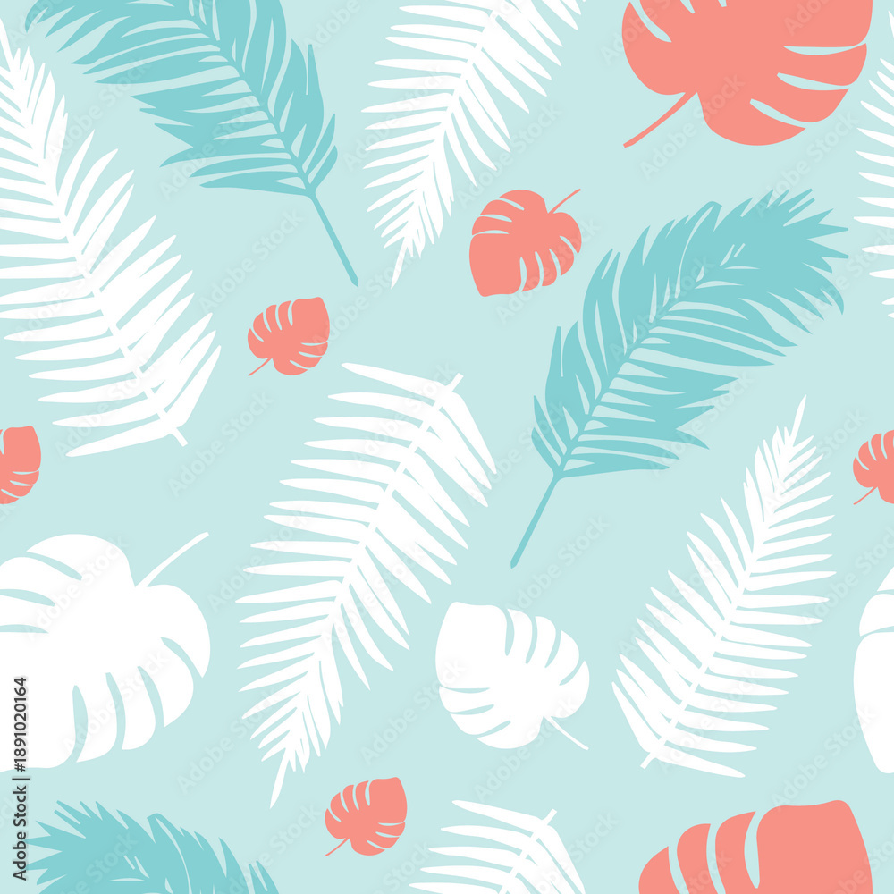 Obraz premium Tropical leaves background, floral seamless pattern