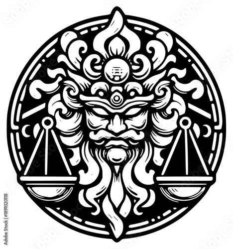 Intricate Libra zodiac symbol with scales and ornate design