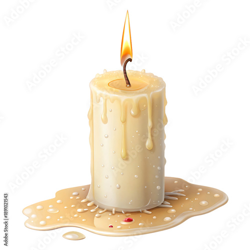 Melting candle with warm flame and dripping wax