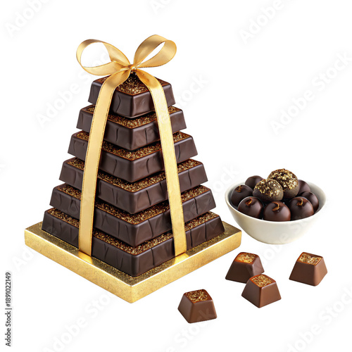 Luxury chocolates with gold ribbon and decorations