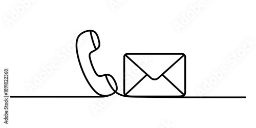 A continuous line art illustration of a telephone and envelope symbol Vector, illustration