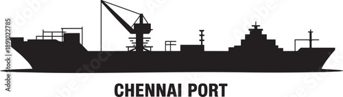 Industrial chennai port vector illustration featuring silhouette of container ship and equipment