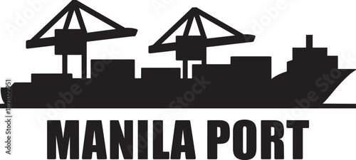 Manila port container ship silhouette with twin gantry cranes and maritime freight logistics art