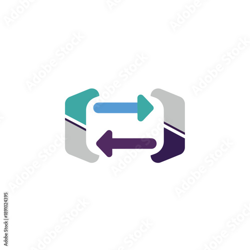 Dynamic abstract icon representing a two-way process, data transfer, or cyclical exchange with opposing arrows, perfect for digital concepts, refresh, or conversion