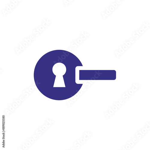A simple yet striking vector graphic of a deep blue circular doorknob with a silhouetted keyhole on a clean white background, representing access and security