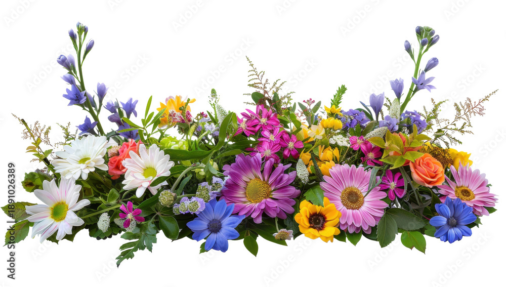Obraz premium Vibrant Mixed Floral Bouquet with Gerbera Daisies isolated on Transparent Background. PNG.