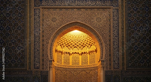 Ornate Islamic Archway with Geometric Patterns and Arabic Calligraphy architecture