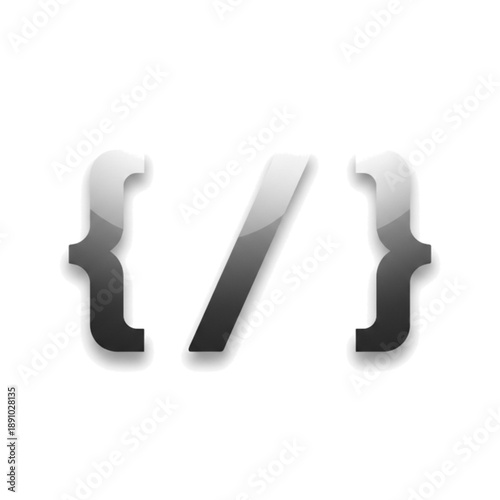 Minimalist 3D Greyscale Coding Symbol Vector Illustration Isolated on White