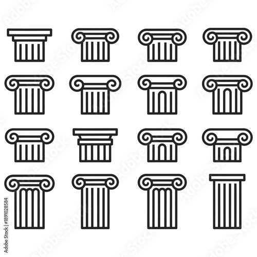 Architectural Column Capitals Line Art Icons Set