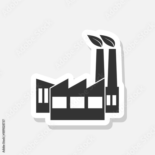 Green factory icon sticker isolated on gray background