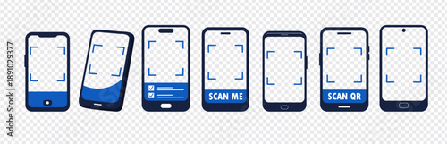 Phone qr scan code icon design with simple frame layouts for me interface visuals. These scan me frame graphics are ideal for UI and app projects.