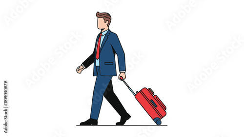 Businessman walking with red suitcase traveling commuting professional formal wear luggage