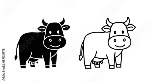 Cute cow illustration black white farm animal
