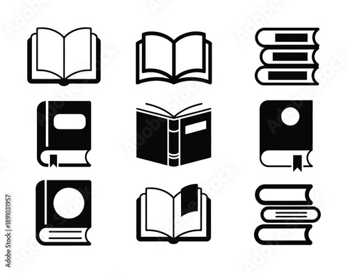 Collection of Vector illustration Black and White Book for Reading and Education