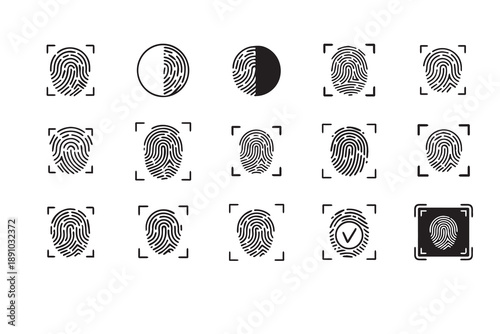Fingerprint Scanning Icon Set - Biometric Security, Finger Identity, and Digital ID Verification