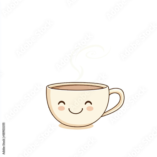 Smiling coffee cup with steam is a cute and happy beverage