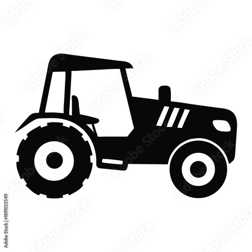 Adobe Illustrator Artwor
Black tractor silhouette vector icon representing agriculture farming equipment and industrial heavy machinery for design.k