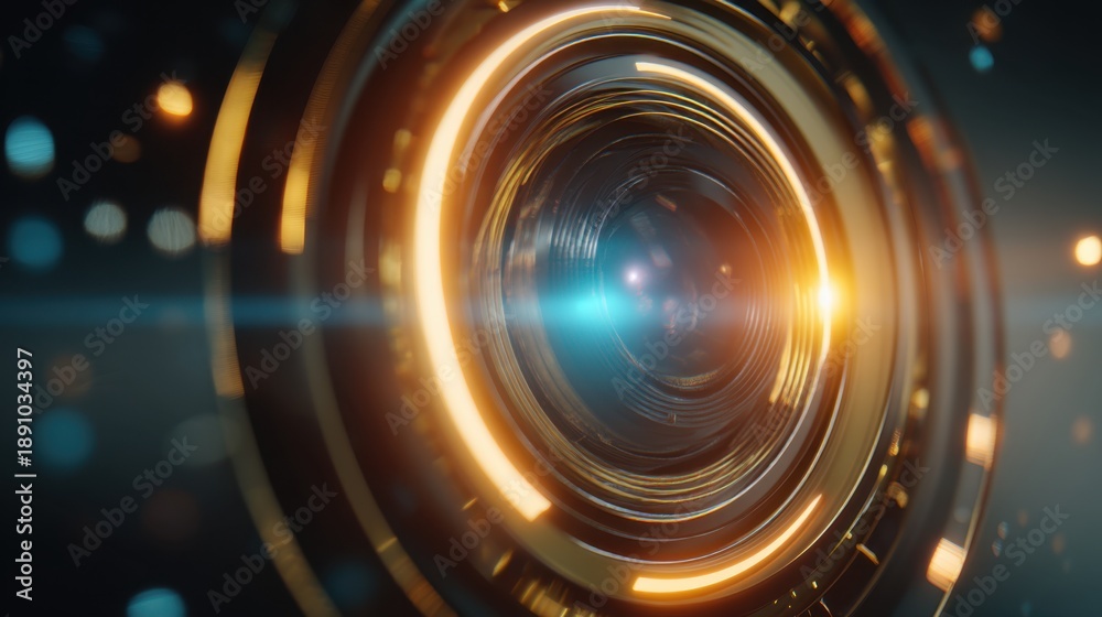 Obraz premium Abstract glowing tunnel with lens flare. Digital data speed motion with bright light. Modern technology concept.