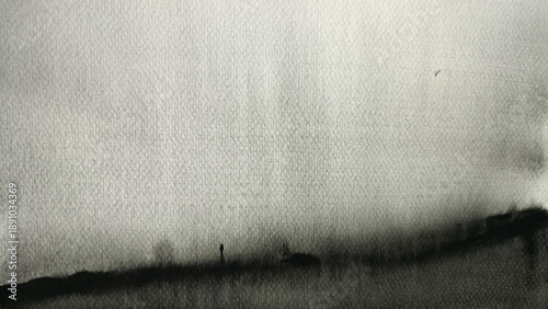 Fotografía watercolor landscape field mountain fog and the man stand alone