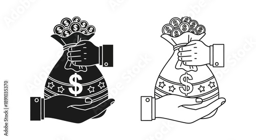 Money bag flower bouquet illustration