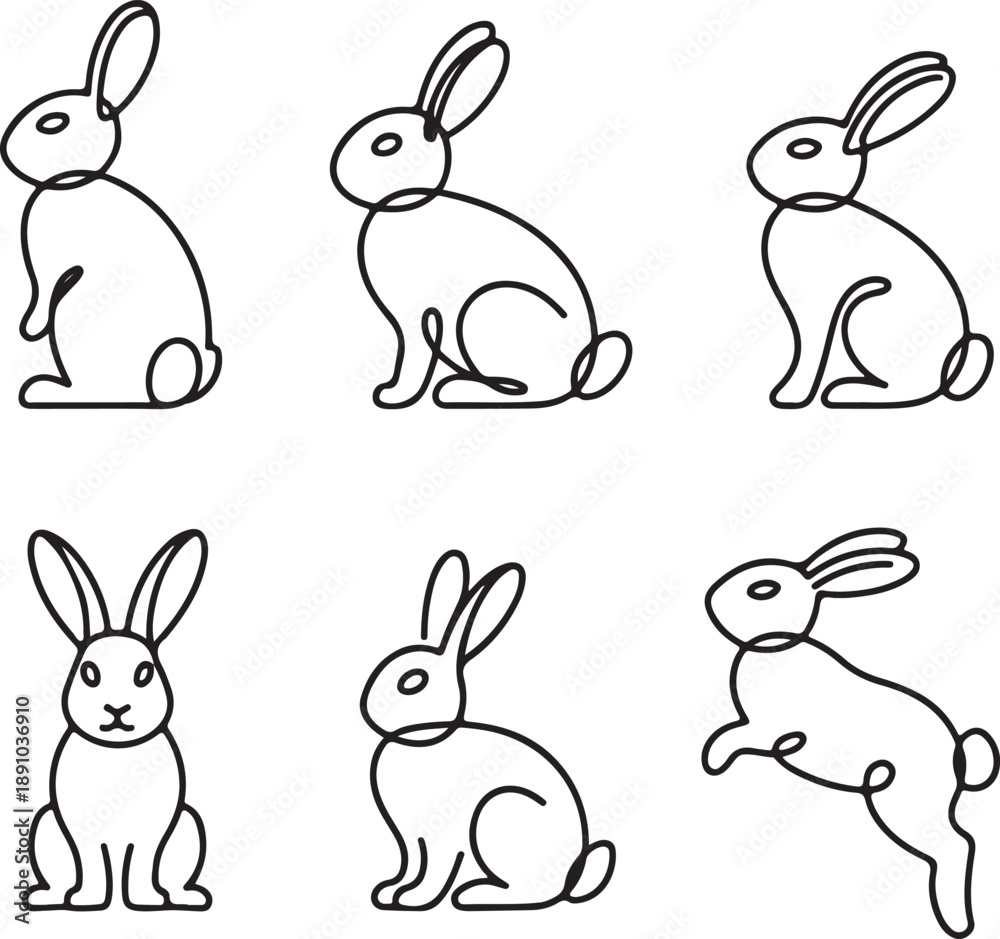 Obraz premium Continuous line drawing of easter rabbit set