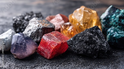 Raw natural gemstone and healing crystal collection, for spirituality and mineralogy study, energy work design.