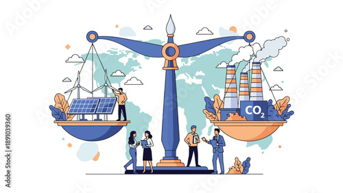 Giant scale balancing renewable energy sources like wind and solar against industrial pollution and carbon dioxide emissions.