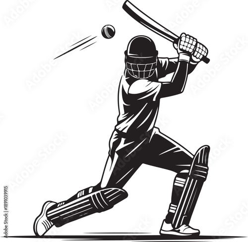 Cricket player, isolated vector silhouette, ink drawing. Cricket logo