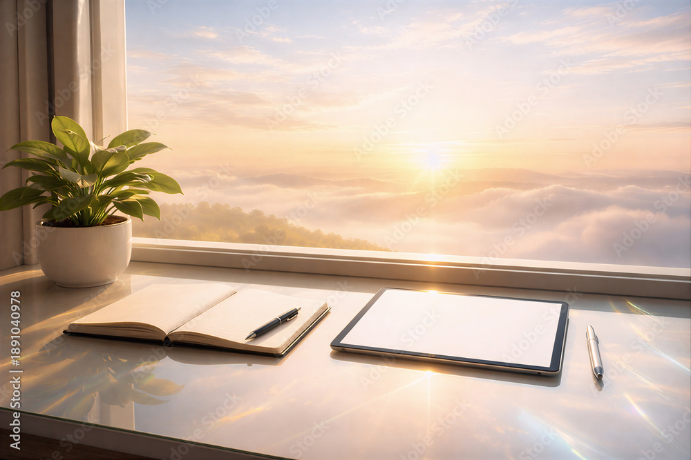 Fototapeta premium Minimalist workspace background for productivity, planning, and creative design projects