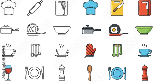 Kitchenware and Cooking Utensils, Culinary Equipment on a White Background