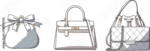 Fashionable pastel handbags collection on a clean white background