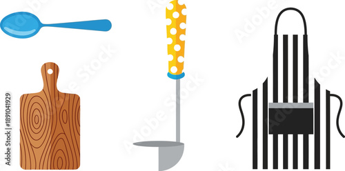 Kitchen Utensils with Apron, Spoon, Ladle