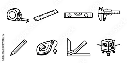 Precision measurement tools: tape measure, caliper, level, and more